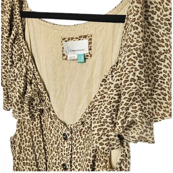 Anthropologie Bolano Dress Leopard Print Romantic Ruffle Shoulder Dress Size 22 - Picture 5 of 12